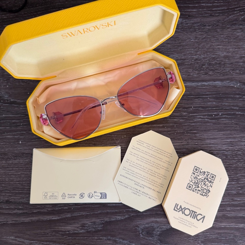 Swarovski Cat Eye Rose-Tinted Silver Sunglasses